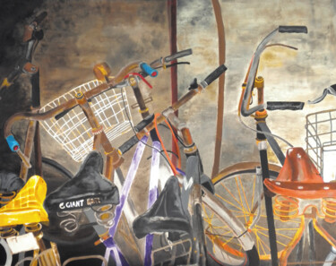 Pintura intitulada "Bicicletas antiguas…" por Amparo Borras Casbas, Obras de arte originais, Acrílico