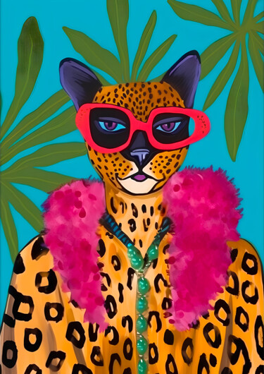 Arts numériques intitulée "Leopard Fur Coat Pr…" par An0n, Œuvre d'art originale, Image générée par l'IA