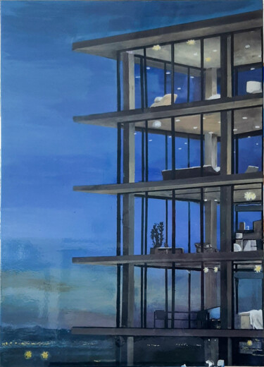 Painting titled "The glass building" by Ana Del Castillo Ibarrola, Original Artwork, Acrylic