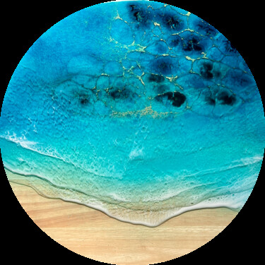 Malerei mit dem Titel "Round ocean #79" von Ana Hefco, Original-Kunstwerk, Acryl Auf Holzplatte montiert