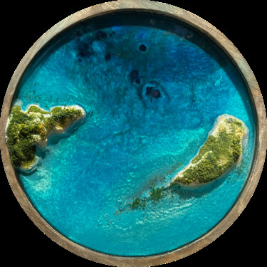 Painting titled "Ocean Porthole #19" by Ana Hefco, Original Artwork, Acrylic Mounted on Wood Panel