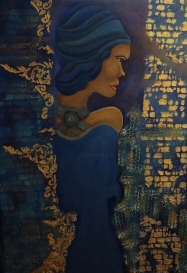 Painting titled "Lady Blue" by Ana Kandsmar, Original Artwork, Acrylic Mounted on Wood Panel