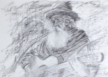 Desenho intitulada "Le vieux guitariste" por Ana Maria Rodriguez (AnaRz), Obras de arte originais, Carvão