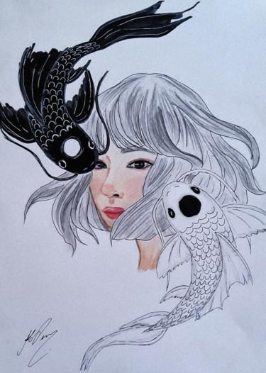 Desenho intitulada "Yin Yang- Koi Fish" por Ana Livia Perin Costa (naliviz Art), Obras de arte originais, Lápis