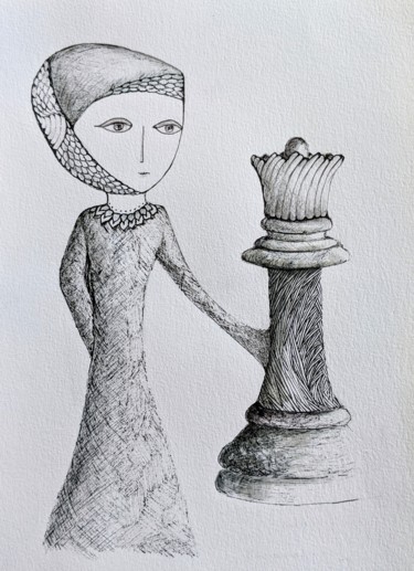Zeichnungen mit dem Titel "Queen chest" von Ana Colombo, Original-Kunstwerk, Tinte