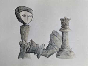 Zeichnungen mit dem Titel "Chest Queens" von Ana Colombo, Original-Kunstwerk, Tinte