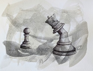 Zeichnungen mit dem Titel "Pawn & queen" von Ana Colombo, Original-Kunstwerk, Tinte