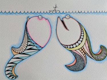 Zeichnungen mit dem Titel "Fish 2" von Ana Colombo, Original-Kunstwerk, Aquarell
