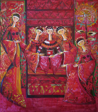 Painting titled "Maids (73x70cm, oil…" by Anahit Mirijanyan, Original Artwork, Oil Mounted on Wood Stretcher frame