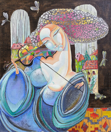 Peinture intitulée "Dreamscape Violinist" par Anahit Mirijanyan, Œuvre d'art originale, Huile Monté sur Châssis en bois