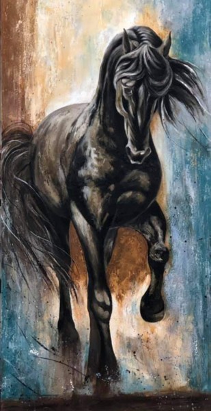 Painting titled "Horse_" by Ana Isac, Original Artwork, Oil