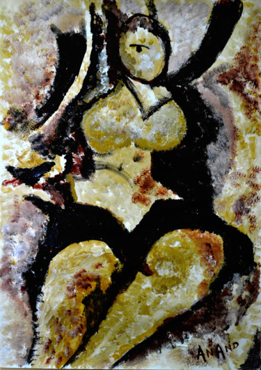 Painting titled "SEATED WOMAN" by Anandswaroop Manchiraju, Original Artwork, Acrylic