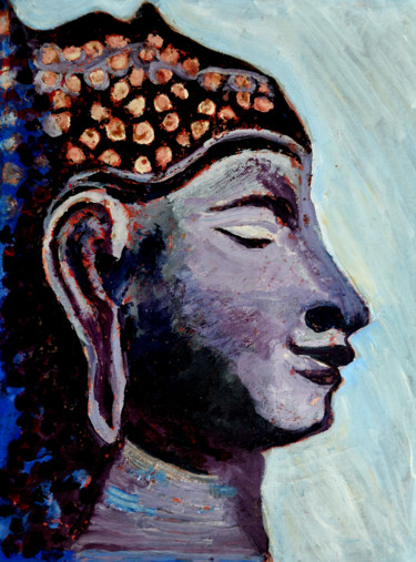 Картина под названием "LORD BUDDHA-1" - Anandswaroop Manchiraju, Подлинное произведение искусства, Акрил