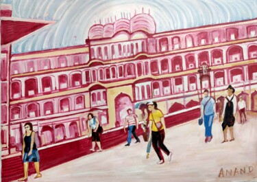 Malerei mit dem Titel "PINK CITY" von Anandswaroop Manchiraju, Original-Kunstwerk, Acryl