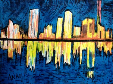 Malerei mit dem Titel "CITY ABSTRACTION-10" von Anandswaroop Manchiraju, Original-Kunstwerk, Acryl