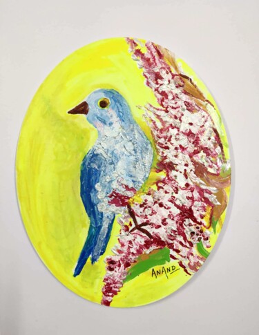 Malerei mit dem Titel "BLUE BIRD" von Anandswaroop Manchiraju, Original-Kunstwerk, Acryl