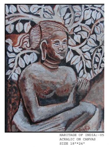 Картина под названием "seated woman in jav…" - Anandswaroop Manchiraju, Подлинное произведение искусства, Акрил
