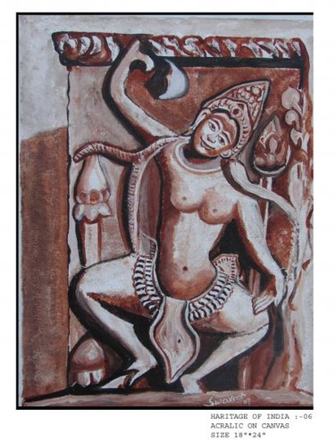 Malarstwo zatytułowany „Dancing Apsara 1” autorstwa Anandswaroop Manchiraju, Oryginalna praca, Akryl