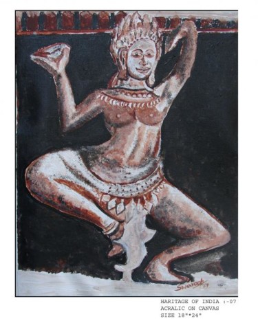 Painting titled "Dancing Apsara 2" by Anandswaroop Manchiraju, Original Artwork, Acrylic