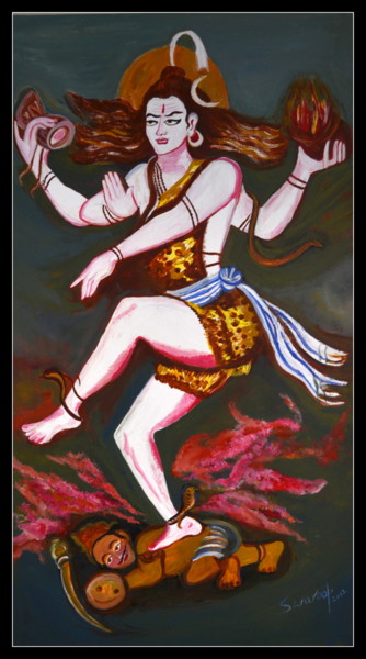Schilderij getiteld "DANCING SHIVA" door Anandswaroop Manchiraju, Origineel Kunstwerk, Acryl