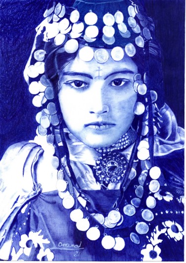 Disegno intitolato "Berbere 2" da Ananou, Opera d'arte originale, Biro