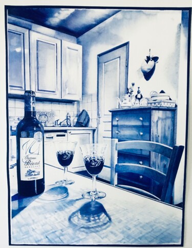 Dessin intitulée "La cuisine de Karine" par Ananou, Œuvre d'art originale, Stylo à bille