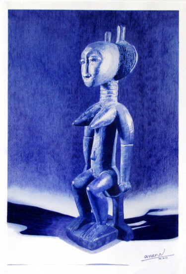 Drawing titled "La sculpture Attye…" by Ananou, Original Artwork, Ballpoint pen