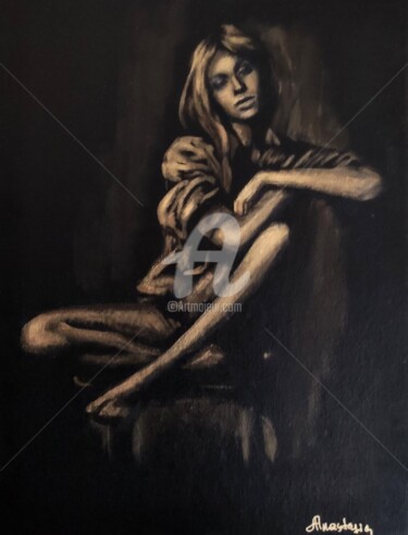 Schilderij getiteld "Minimalistic woman…" door Anastasia Akunina, Origineel Kunstwerk, Acryl