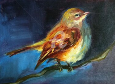 Картина под названием "Baby Sparrow Garden…" - Anastasia Akunina, Подлинное произведение искусства, Масло