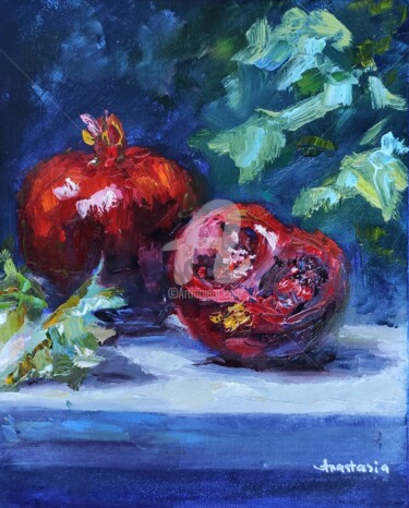 Peinture intitulée "Pomegranate Fruits…" par Anastasia Akunina, Œuvre d'art originale, Huile