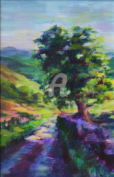 Pintura titulada "Romantic landscape…" por Anastasia Akunina, Obra de arte original, Acrílico Montado en Cartulina