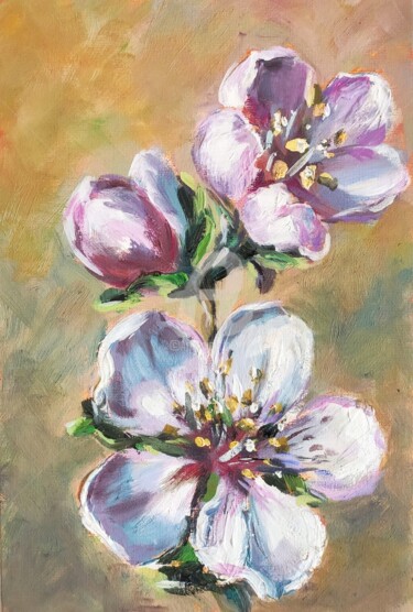 Peinture intitulée "Cherry blossom time" par Anastasia Akunina, Œuvre d'art originale, Huile Monté sur Carton