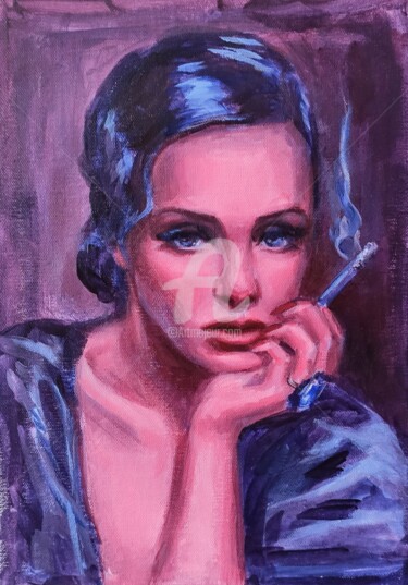 Painting titled "Blue Series Thought…" by Anastasia Akunina, Original Artwork, Acrylic Mounted on Wood Stretcher frame