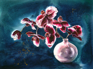 Painting titled "Орхидея Фаленопсис" by Anastasiia Fedorchenko, Original Artwork, Watercolor