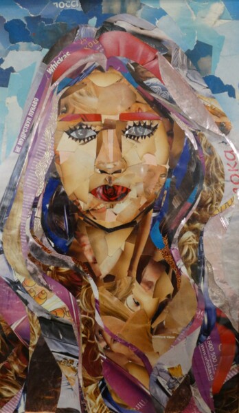Collages titled "Dreamy girl" by Anastasia Gogol, Original Artwork, Collages Mounted on Wood Panel