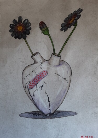 Painting titled "Sorry" by Anastasia Gogol, Original Artwork, Watercolor Mounted on Wood Panel