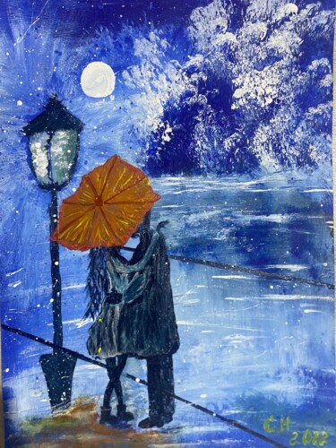 Ζωγραφική με τίτλο "Зимний поцелуй" από Анастасия Одоладова, Αυθεντικά έργα τέχνης, Ακρυλικό