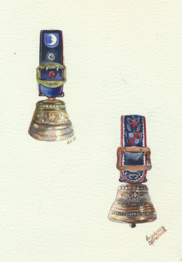 Pintura intitulada "Schweizer Glocken" por Anastasia Ofitserova, Obras de arte originais, Aquarela