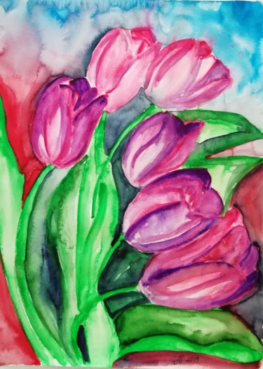 Painting titled "Frühlingsgefühle" by Anastasia_art, Original Artwork, Watercolor