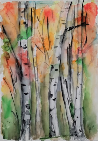 "Autumn birch" başlıklı Tablo Anastasia_art tarafından, Orijinal sanat, Suluboya