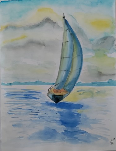 Malerei mit dem Titel "Sonnenschein am Meer" von Anastasia_art, Original-Kunstwerk, Aquarell