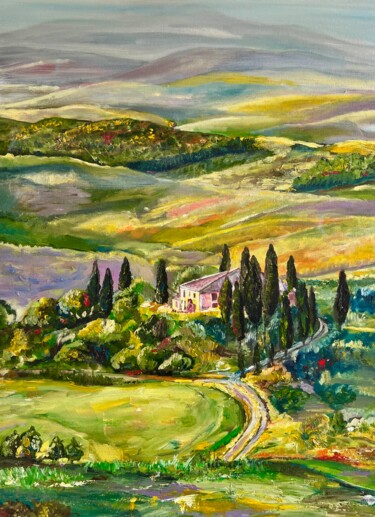 「Tuscany」というタイトルの絵画 Anastasia Shukhovtsevaによって, オリジナルのアートワーク, オイル ウッドストレッチャーフレームにマウント