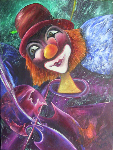 Painting titled "Surreal Clown Symph…" by Anastasia Tversky, Original Artwork, Oil Mounted on Wood Stretcher frame