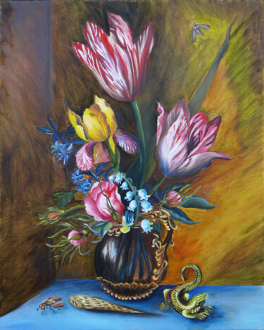 Painting titled "Still Life with Var…" by Anastasia Tversky, Original Artwork, Oil Mounted on Wood Stretcher frame