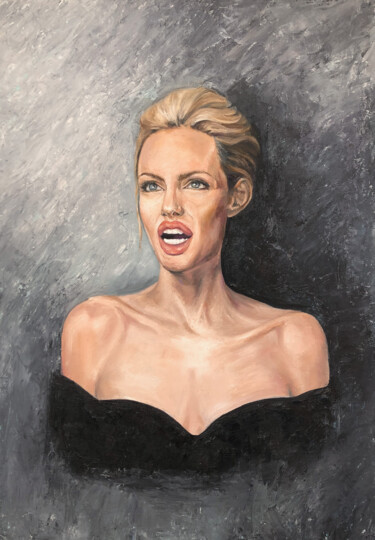 Pittura intitolato "Angelina Jolie oil…" da Anastasiia Iurzinova, Opera d'arte originale, Olio Montato su Cartone