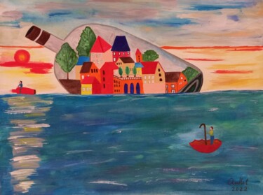 Peinture intitulée "Бутылка в море" par Anastasiia Netsvetaeva, Œuvre d'art originale, Acrylique