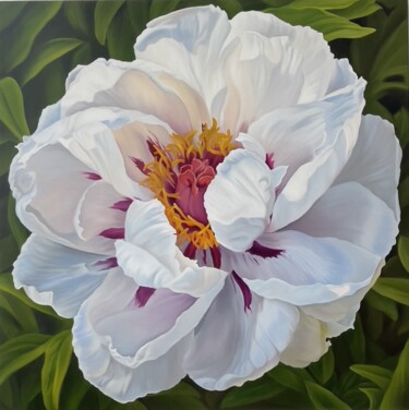 Painting titled "White peonies" by Anastasiia Alekhina, Original Artwork, Oil Mounted on artwork_cat.