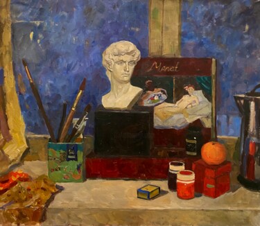 Pintura intitulada "Evening still life." por Anastasiia Goreva, Obras de arte originais, Óleo