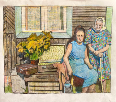 Картина под названием "Переезд" - Анастасия Горева, Подлинное произведение искусства, Цветные карандаши