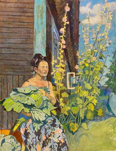 「Женщина с капустой」というタイトルの絵画 Анастасия Гореваによって, オリジナルのアートワーク, グワッシュ水彩画